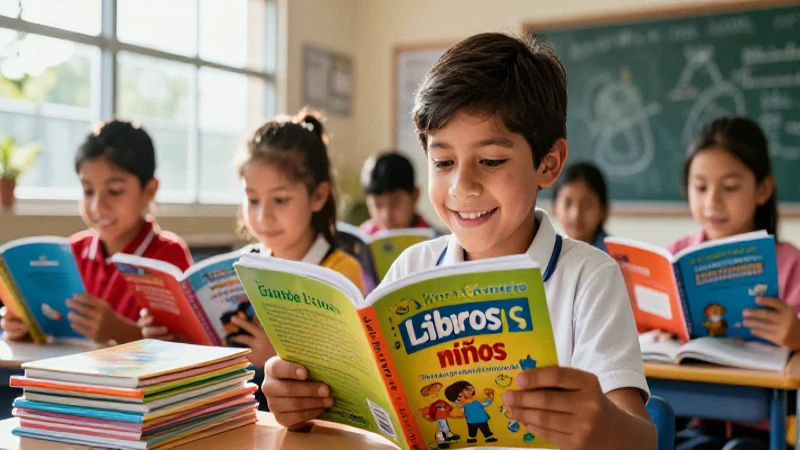 Niño mexicano sonriendo con libros de aprendizaje