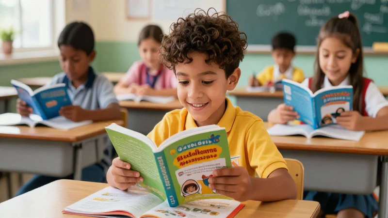 Estudiante feliz con libros en clase