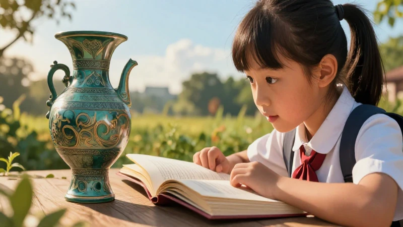 Conoce los mejores libros de historia para 4º grado de primaria 3 Estudiante observa artefactos históricos con luz dorada