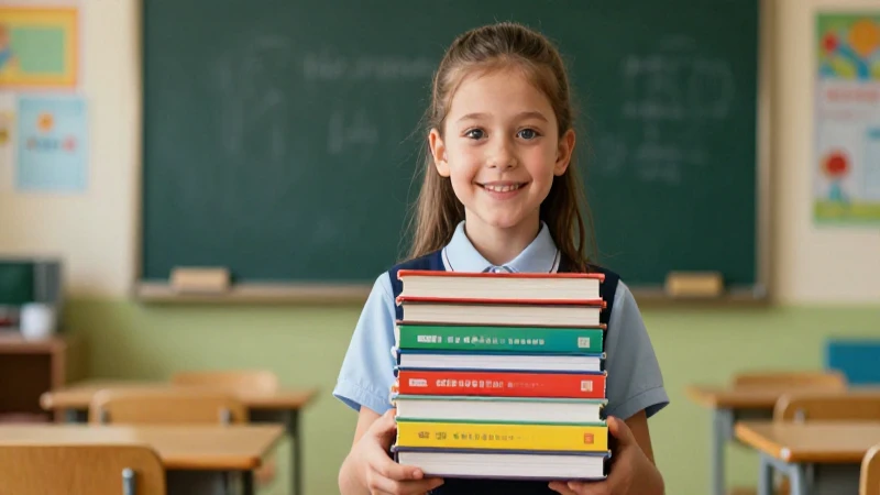 Libros nuevos para primaria: educación de calidad para tus hijos 4 Estudiante feliz con libros nuevos y vibrantes