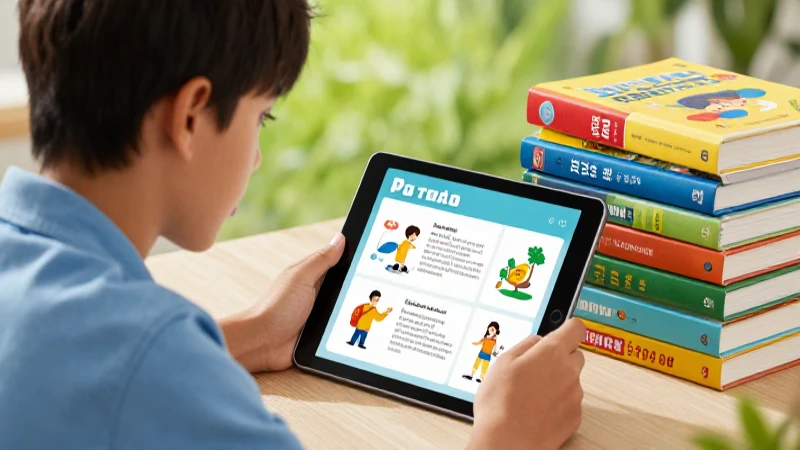 Estudiante curioso aprende con materiales digitales y libros