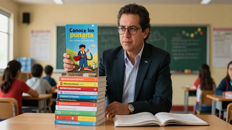 Educador con libros en aula moderna