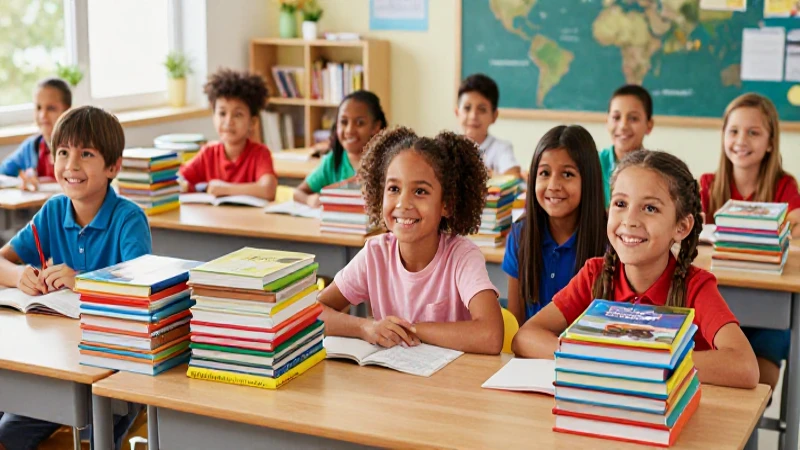 Niños felices con libros escolares de calidad