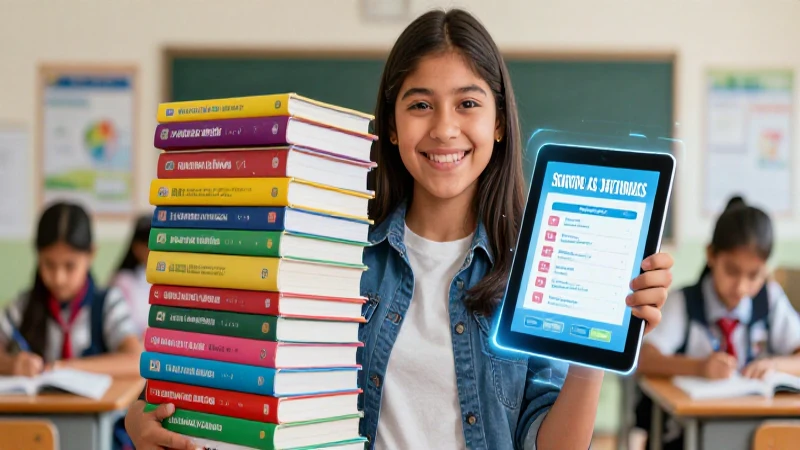 Estudiante mexicano con libros y tablet aprendiendo