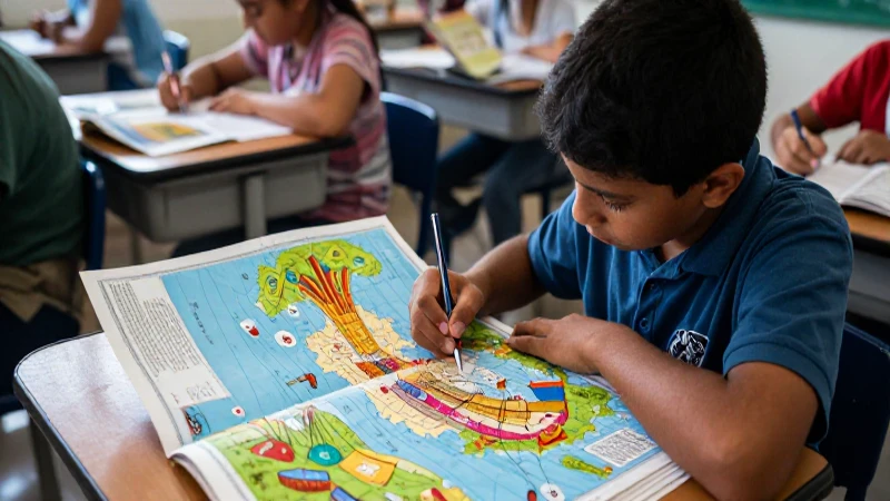 Selección de libros de texto de quinto grado con atlas