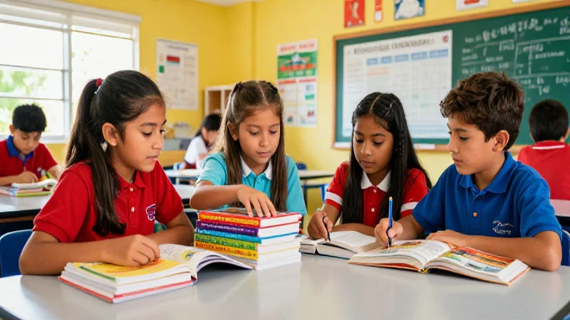 Estudiantes mexicanos colaboran en un aula vibrante y moderna