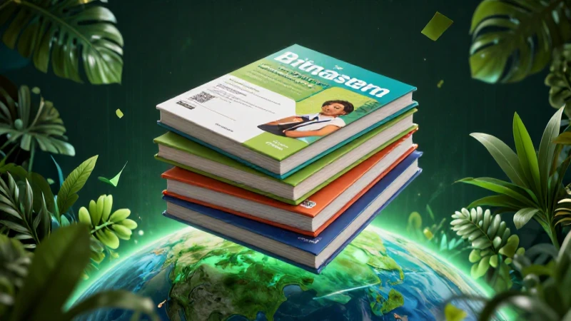 Recicla tus libros de texto y contribuye al cuidado del planeta 3 Libros flotando sobre planeta verde con estética editorial