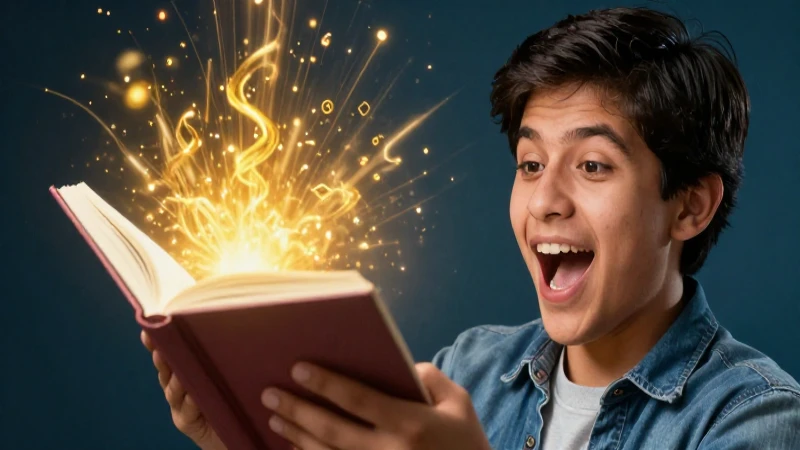 Estudiante mexicano con libro flotante y energía dorada