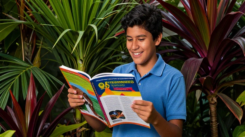 Estudiante mexicano sonriente con libros y naturaleza