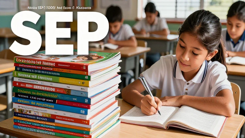 Libros de SEP vibrantes y estudiante en un aula luminosa