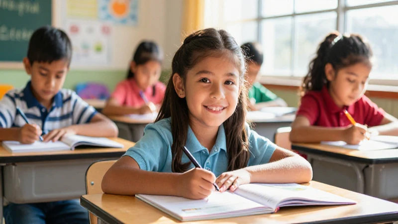 Niño mexicano alegre estudiando bajo luz brillante