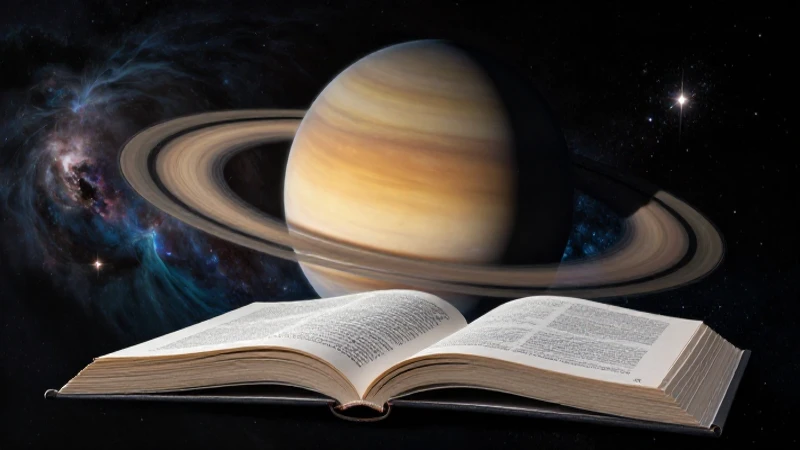Ilustración detallada de Saturno sobre un libro educativo