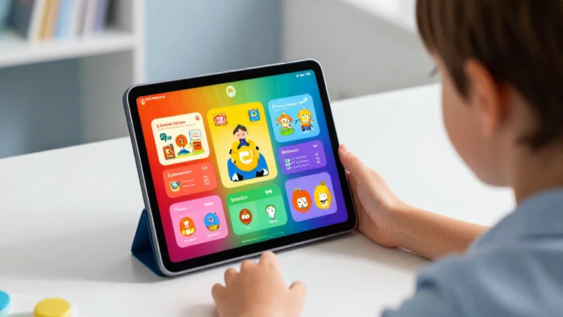 Tablet educativa vibrante con estudiante concentrado