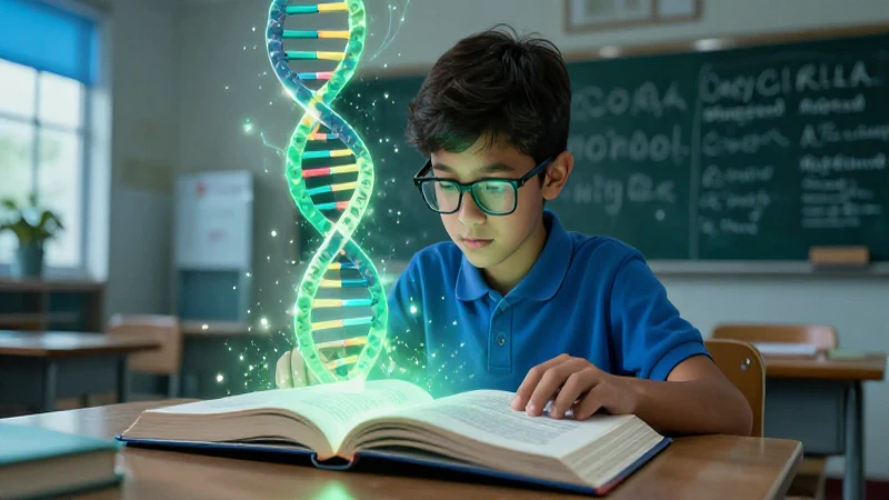 Estudiante estudia ADN en revista educativa vibrante