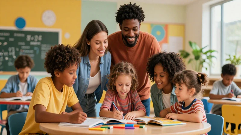 Familias felices en entornos educativos vibrantes