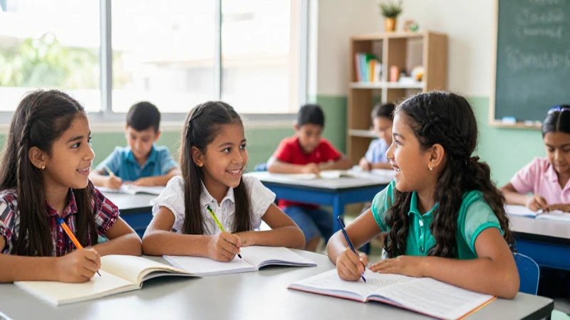 Estudiantes felices aprendiendo en aula moderna mexicana