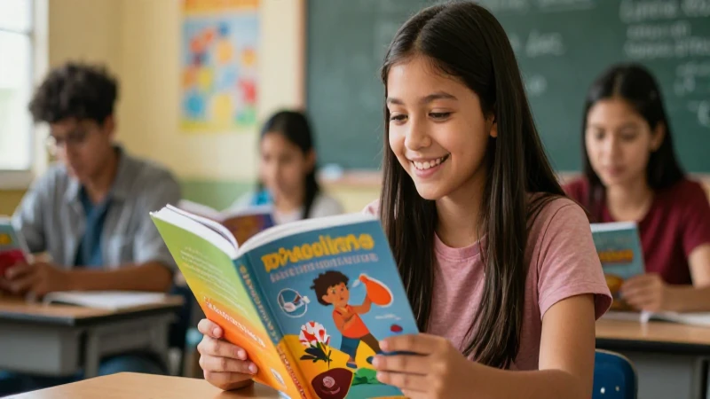 Estudiante mexicano alegre leyendo libro