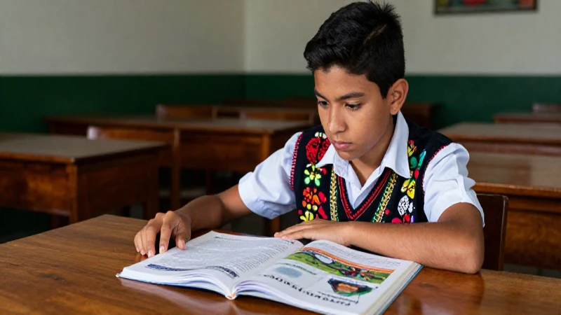 Joven estudiante mexicano con libro en escritorio