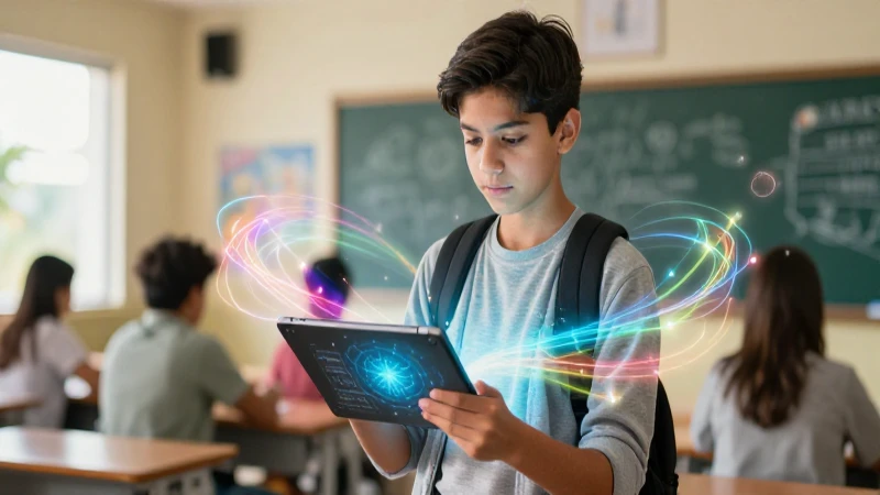 Estudiante moderno con libro digital en clase