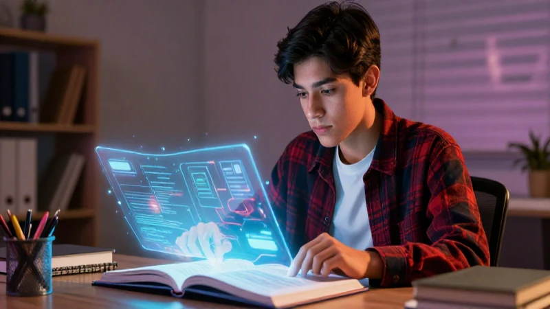 Joven estudiante mexicano estudiando digitalmente