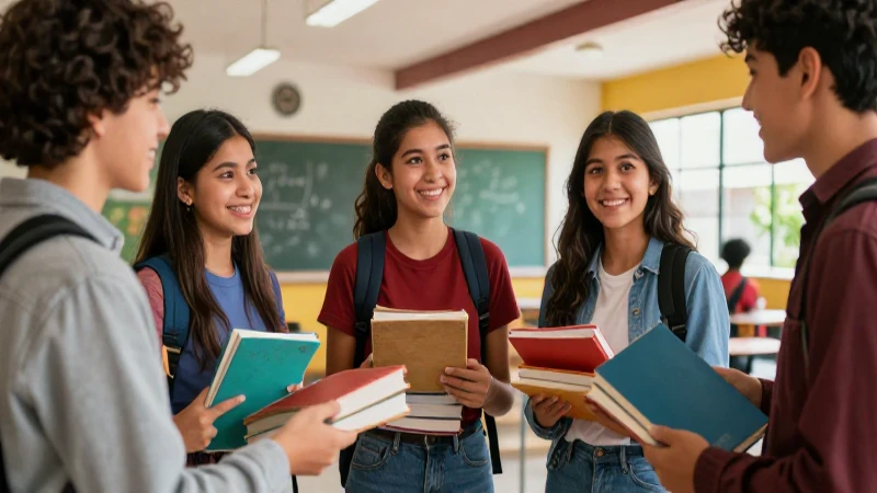 Estudiantes mexicanos comparten libros viejos y coloridos