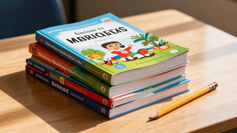 Libros mexicanos coloridos sobre un escritorio bajo luz brillante