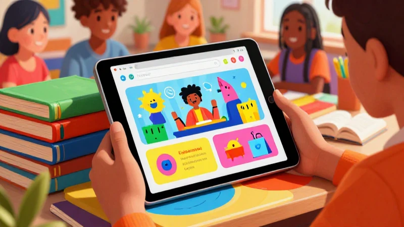 Ilustración digital vibrante sobre aprendizaje escolar moderno