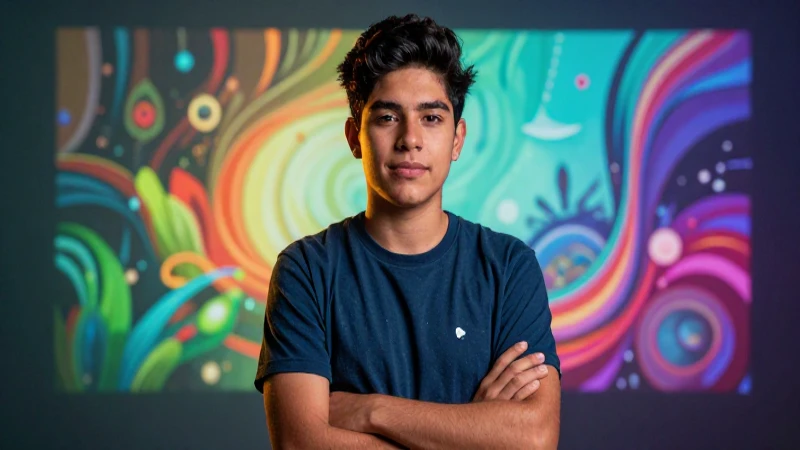 Estudiante mexicano con recurso educativo vibrante