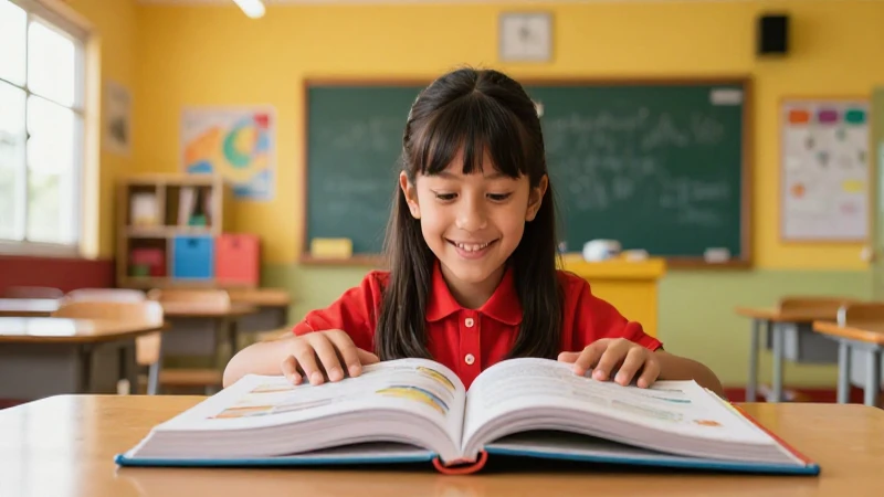 Estudiante feliz en libro color en México