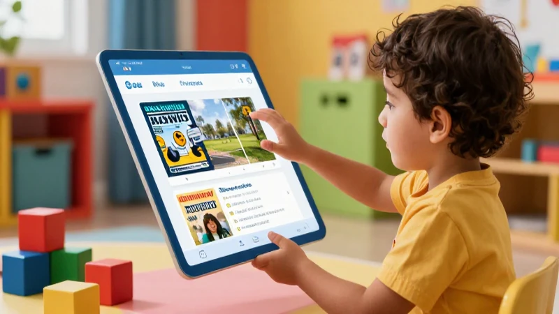 ¡Descarga libros de educación preescolar en PDF para potenciar el desarrollo infantil! 3 Niño interactúa con libro digital en entorno educativo moderno