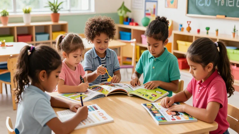 Niños aprendiendo en aula mexicana vibrante y moderna