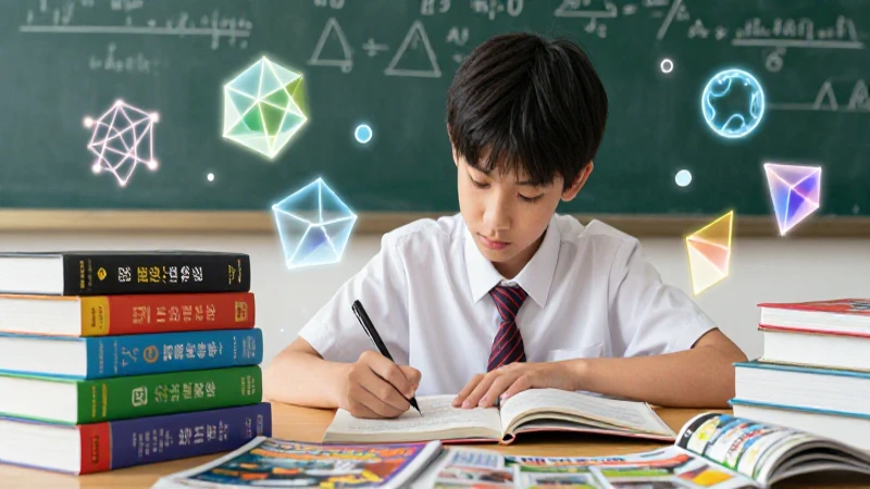 Potencia tus conocimientos con los mejores libros matemáticos 5 Estudiante estudiando matemáticas con geometría vibrante