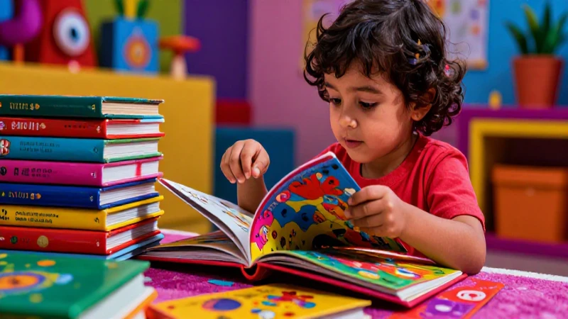 Niño explora libros de aprendizaje vibrante y detallado
