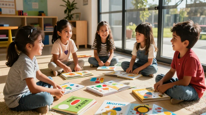 Niños mexicanos alegres y libros coloridos bajo luz cálida