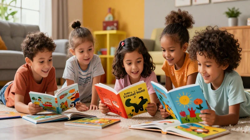Mejores libros preescolares: aprendizaje y diversión en familia 6 Niños alegres con libros en hogar moderno mexicano