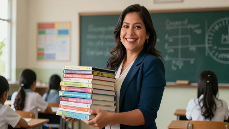 Maestra mexicana profesional con libros modernos