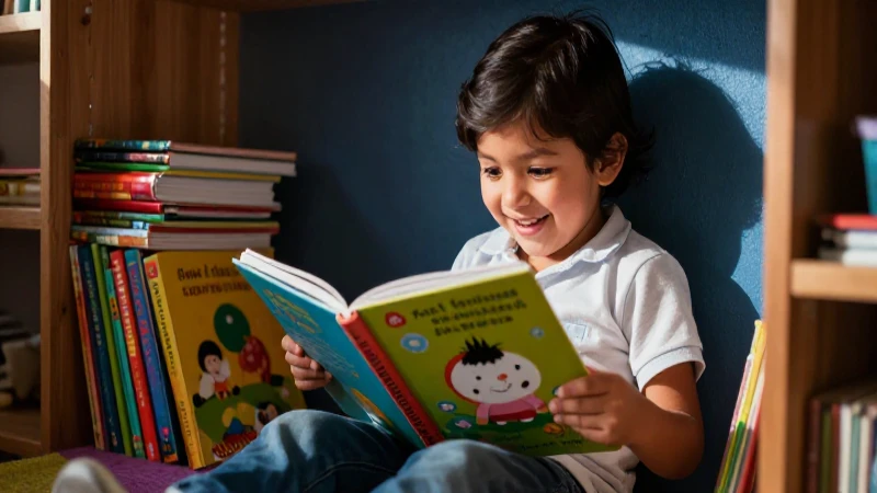 Niño mexicano feliz leyendo libros vibrantes