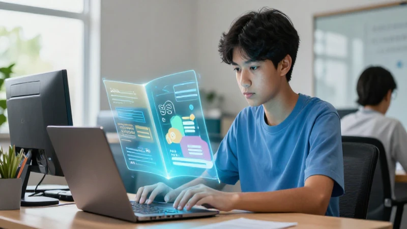 Estudiante estudia con tecnología holográfica avanzada