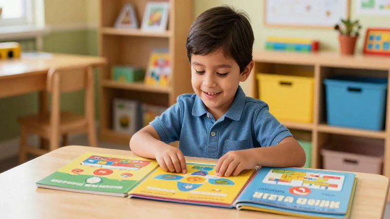 Niño mexicano feliz con libros educativos coloridos