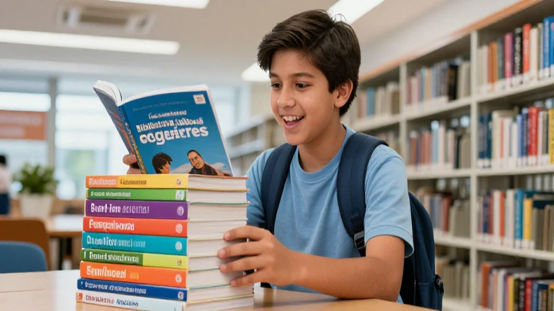 Estudiante mexicano accede a libros en biblioteca