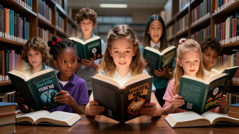 Estudiantes leen misterio en una librería épica