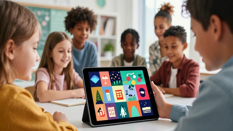 Mejores libros digitales para primaria: potencia el aprendizaje 5 Tablet brillante con niños en un aula moderna
