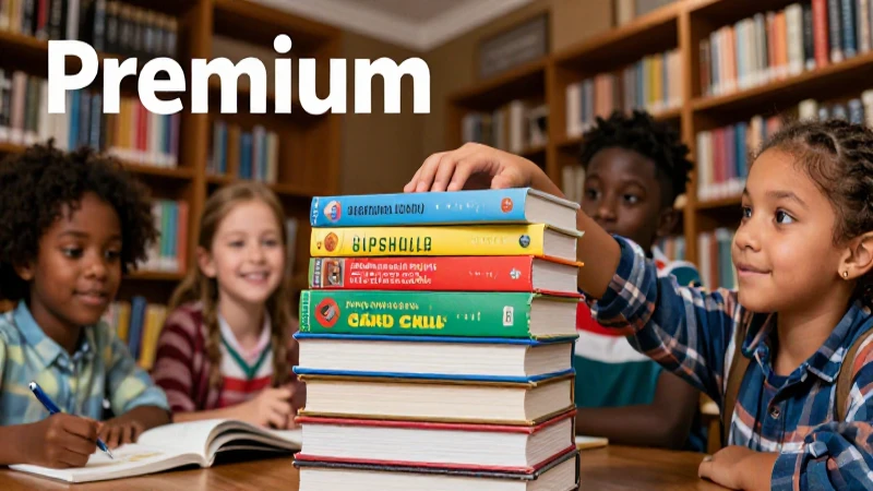 Revista educativa premium con libros y manos