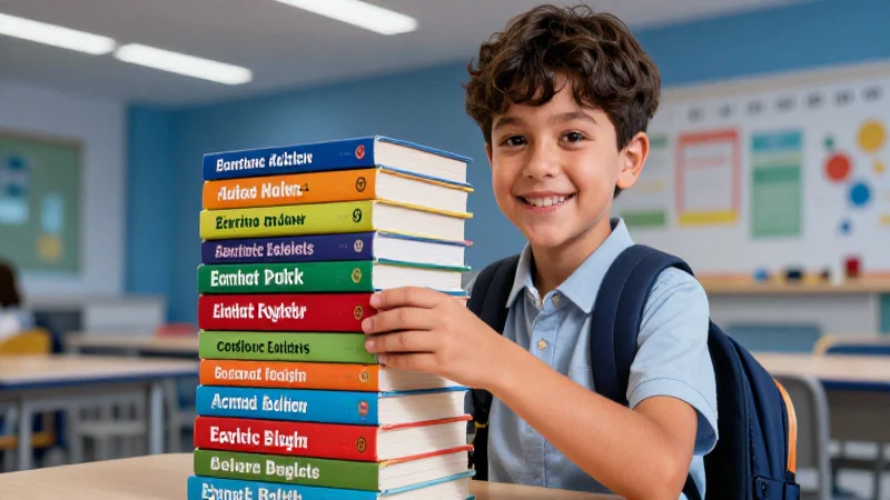 Estudiante feliz con libros en entorno moderno