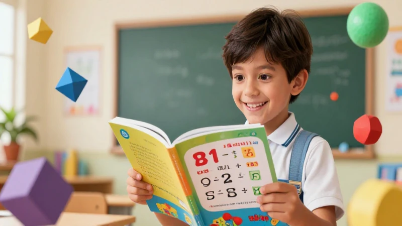 Estudiante feliz con matemáticas vibrantes y modernas