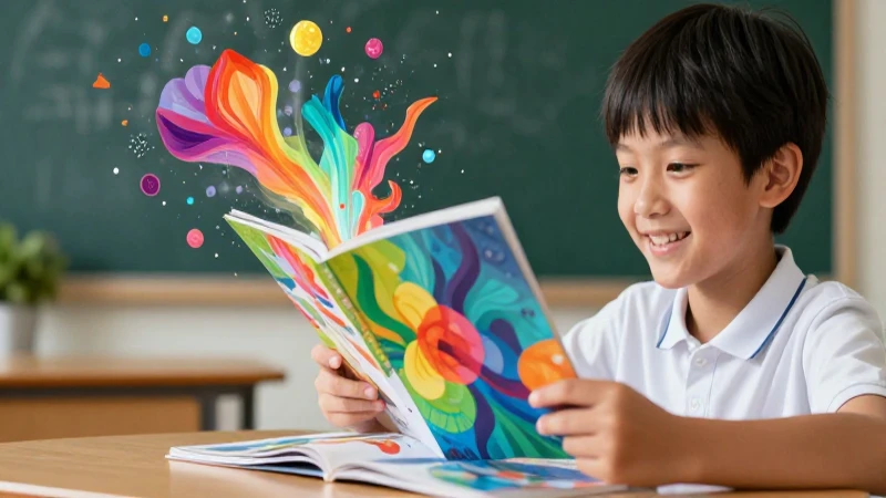 Estudiante feliz leyendo su gran imaginación