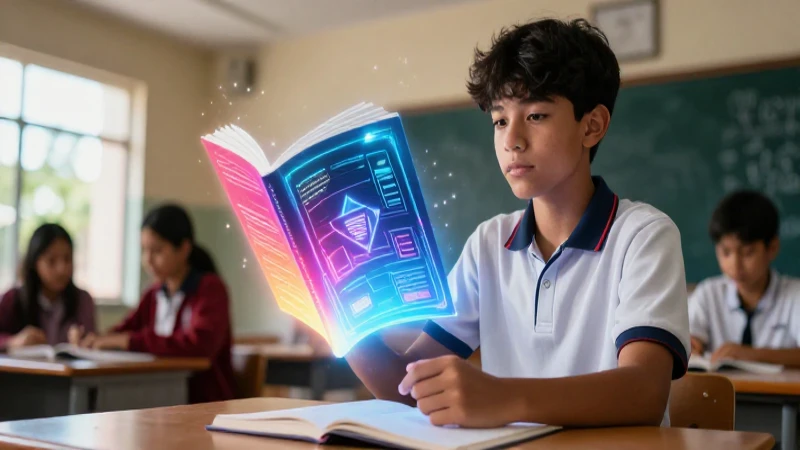 Estudiante lee libro digital en clase