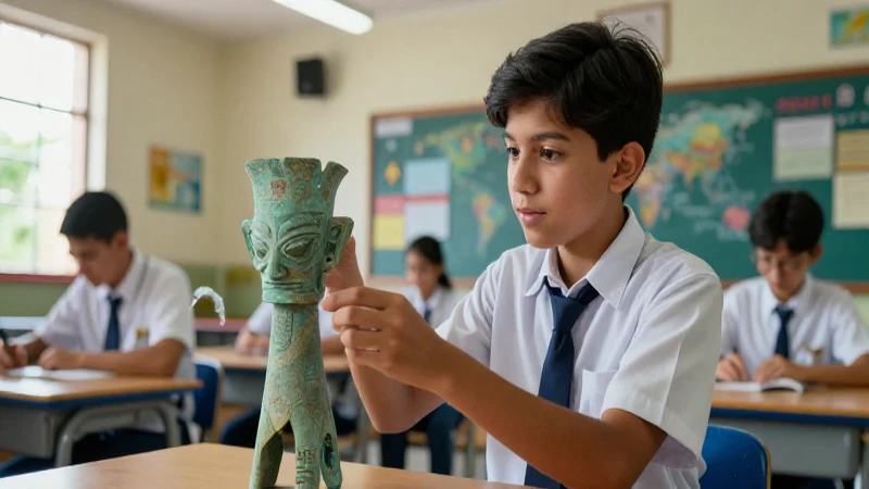 Joven mexicano interactúa con historia en un aula