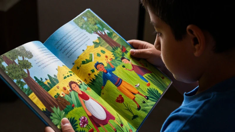 Explora los libros sin palabras: una experiencia visual única 4 Niño mexicano absorto en libro vibrante