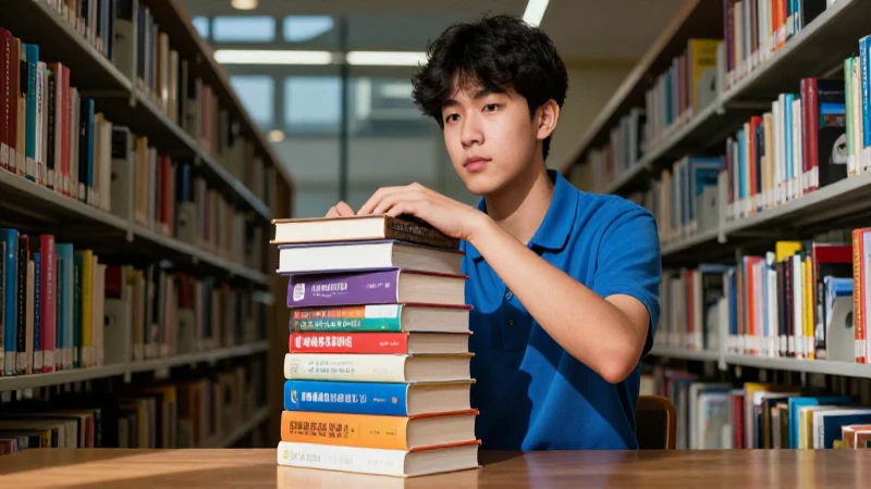 Libros para preparatoria en Unitec: ¡Alcanza el éxito académico! 4 Estudiante determinado en biblioteca universitaria